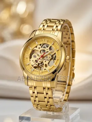 Gold-Toned SKMEI 9222 Automatic Mechanical Skeleton Watch for Men