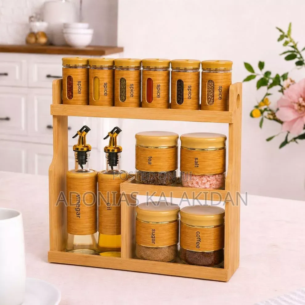 13 Pieces Glass Jars and Oil Dispenser Set