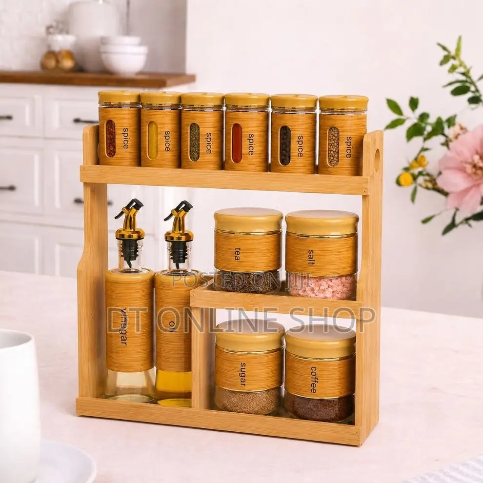 13 Pieces Glass Jars and Oil Dispenser Set