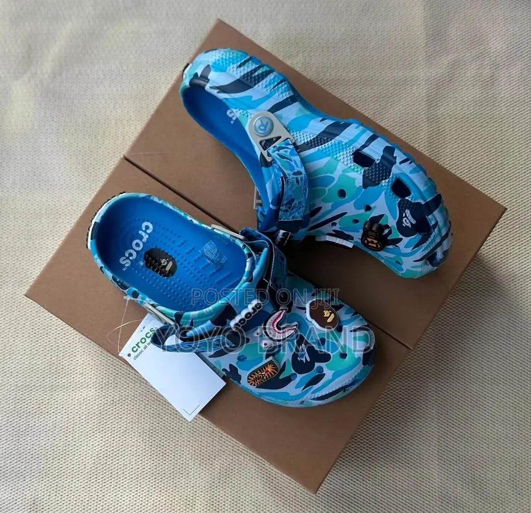 BAPE X Crocs Classic Logs "ABC Camo Blue" Unisex Fashion Shoes