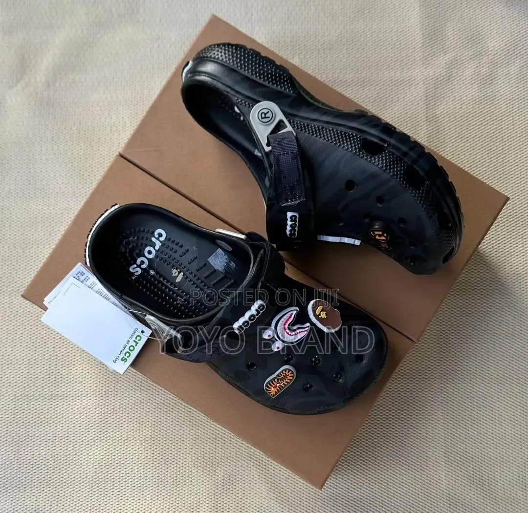 BAPEx Crocs Classic Clogs Black Unisex Fashion Shoes