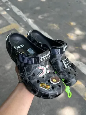 BAPEx Crocs Classic Clogs Black Unisex Fashion Shoes