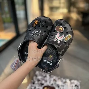 BAPEx Crocs Classic Clogs Black Unisex Fashion Shoes