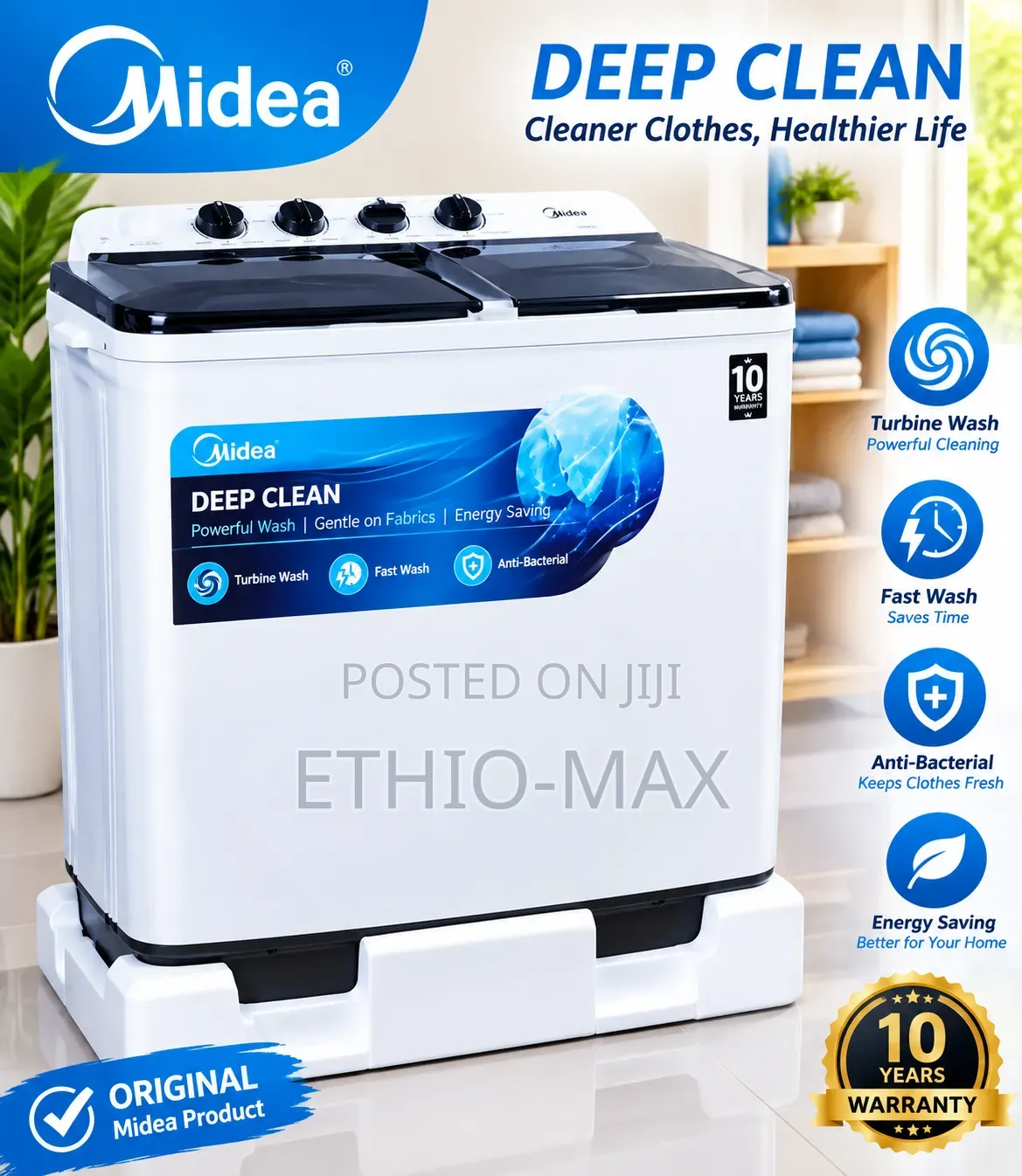Midea Washing Machine 12KG – Powerful Cleaning, Smart Technology