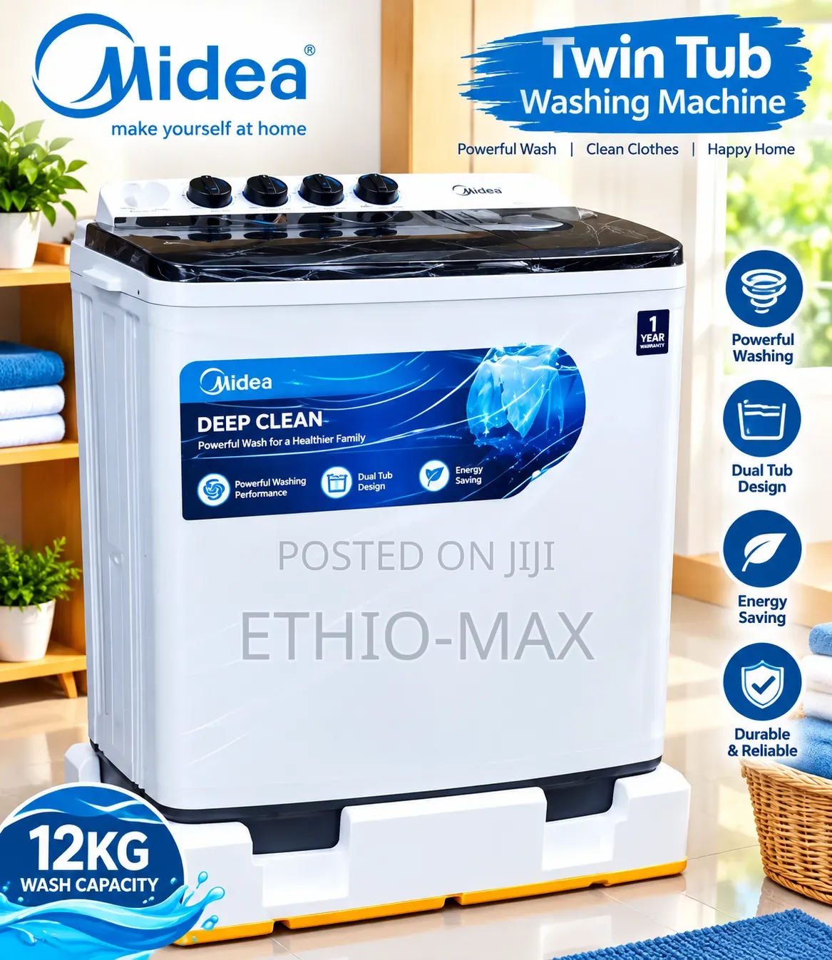Midea Washing Machine 12KG – Powerful Cleaning, Smart Technology