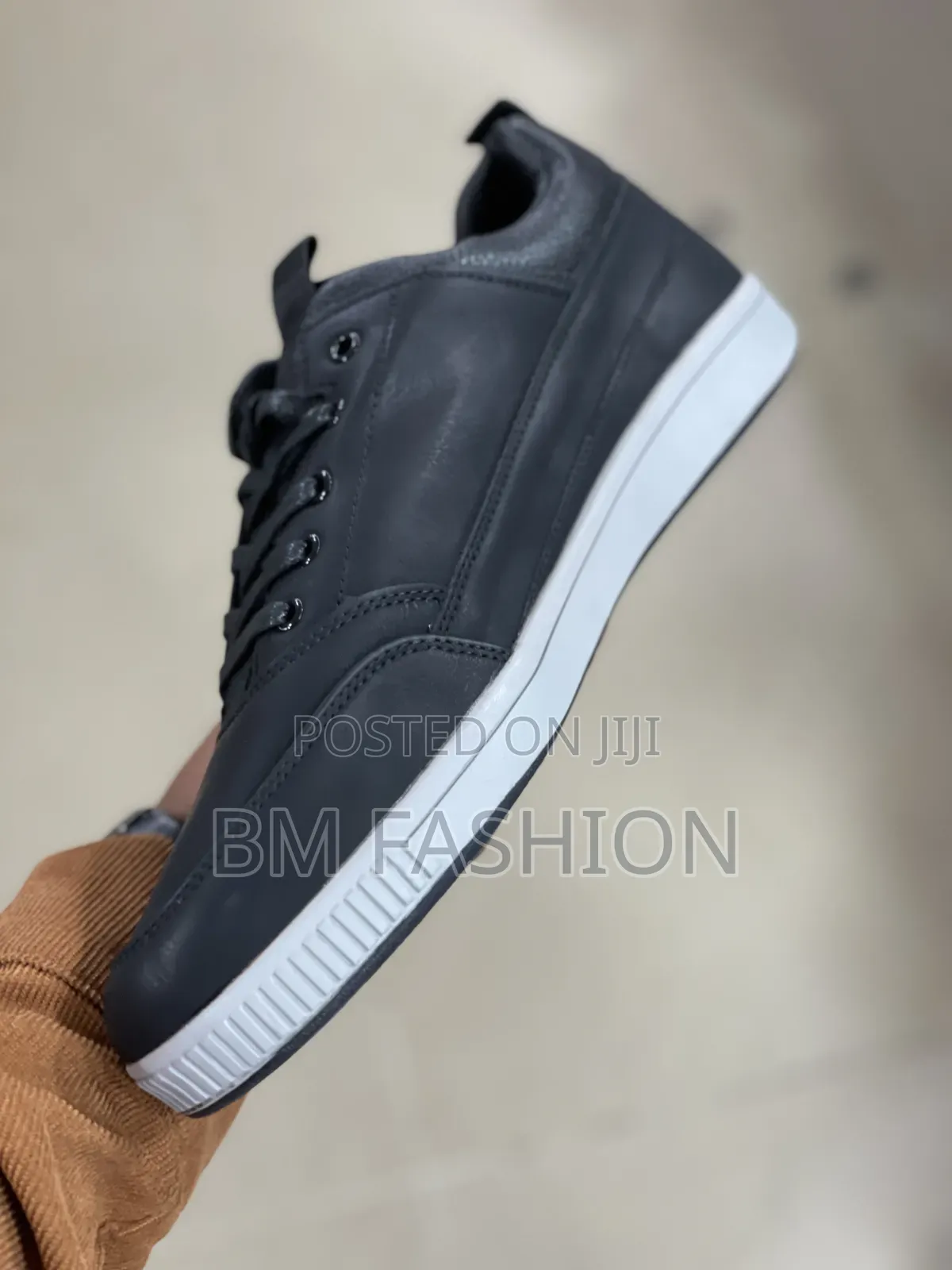 Cat Dark Blue Flat Shoe Leather With Embossed CAT Branding on the Side