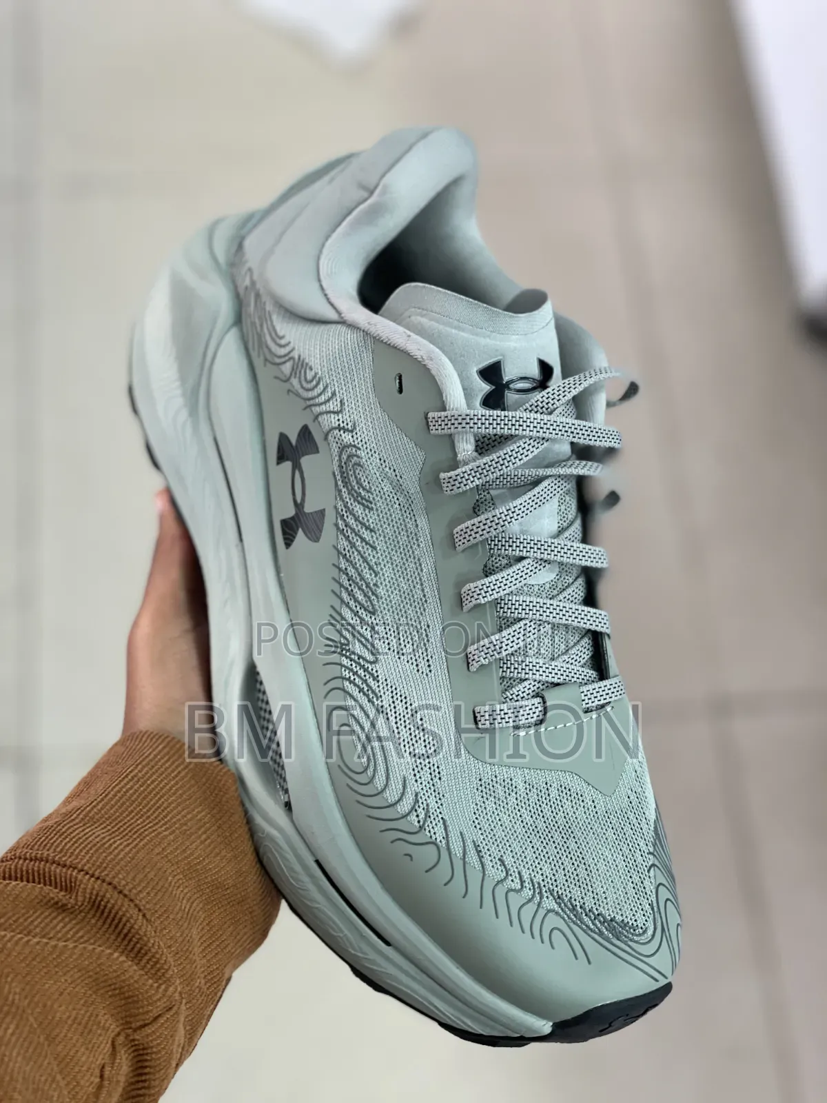 Sage Under Armour Athletic Sneaker With Topographic Map-Style Pattern