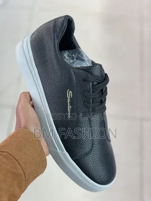 Santoni Black Grained Leather Low-Top Sneaker From the Luxury Brand