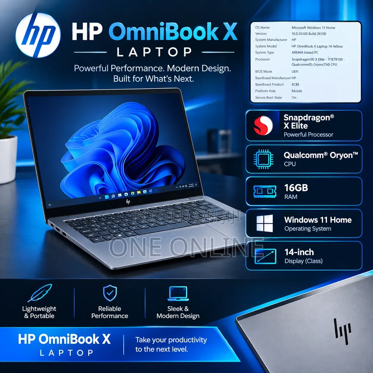 New HP OmniBook X Laptop 14-fe0097nr 16GB Qualcomm Snapdragon X Elite