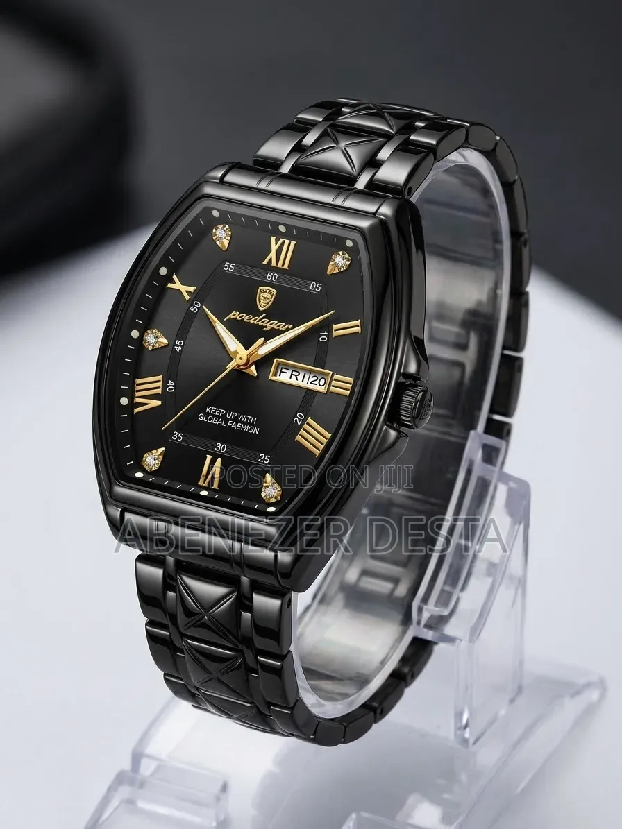 Black POEDAGAR 958 Barrel-Shaped Quartz Watch Featuring a Distinctive
