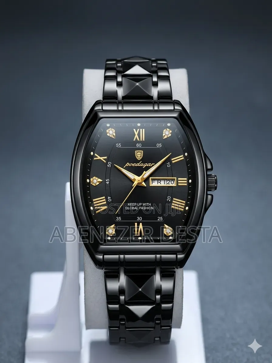 Black POEDAGAR 958 Barrel-Shaped Quartz Watch Featuring a Distinctive