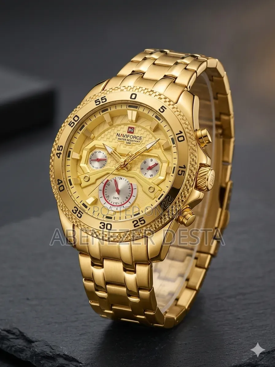 Gold-Toned Naviforce NF9222 Men's Quartz Multifunction Watch