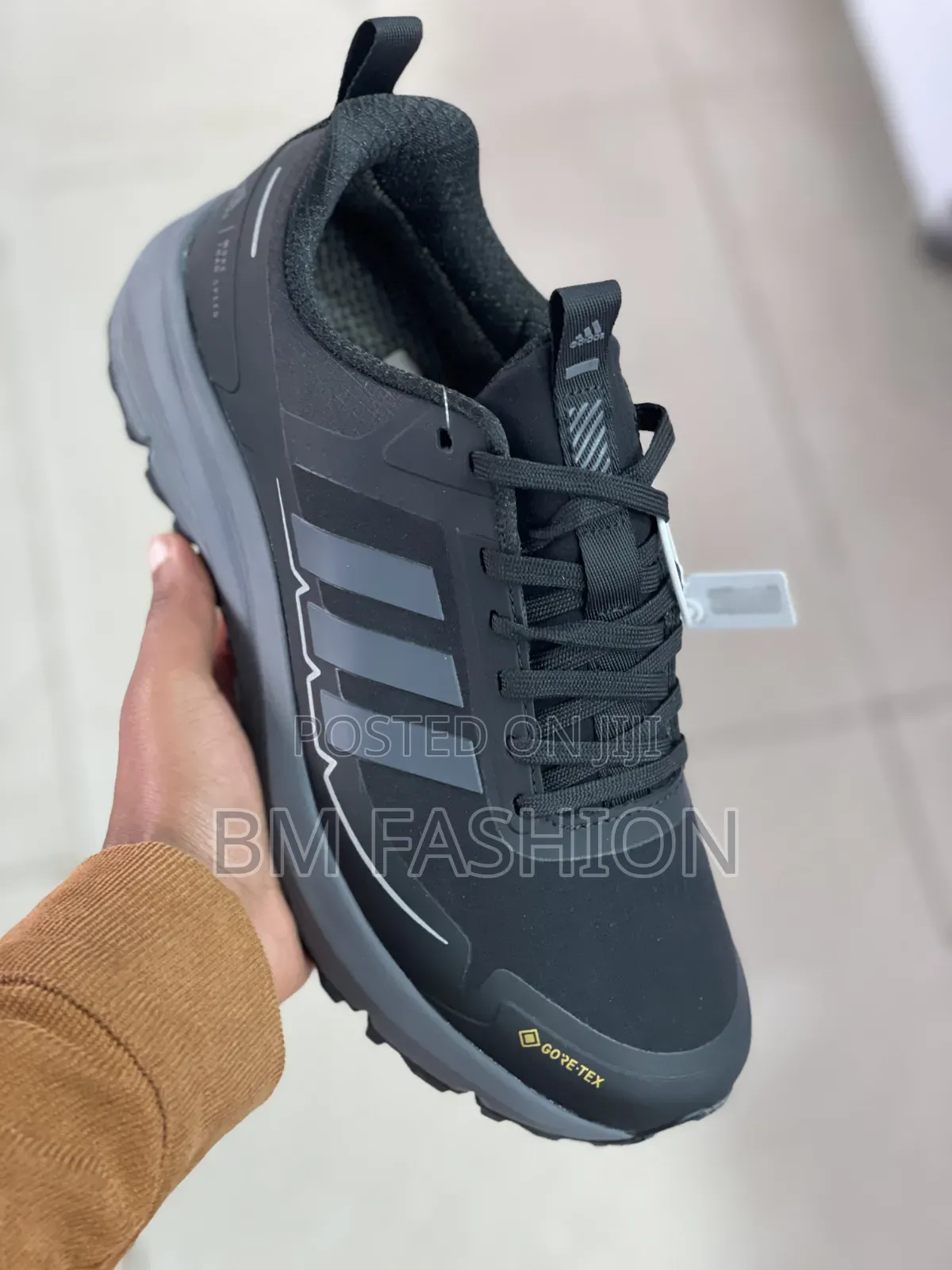 Black Adidas Terrex Gore-Tex Sneaker Featuring Dark Grey Signature