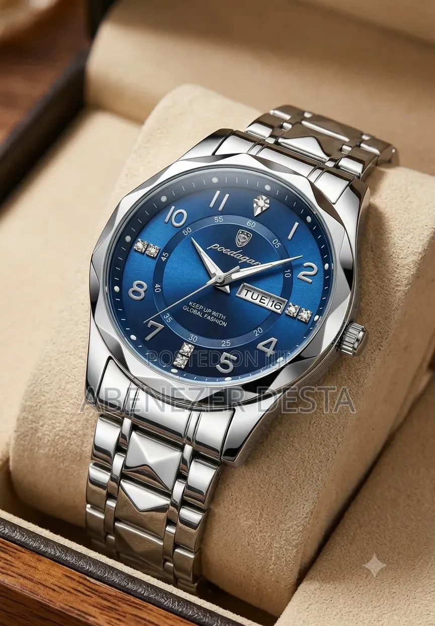 Poedagar Model 858 Men's Quartz Watch Featuring a Striking Blue Dial