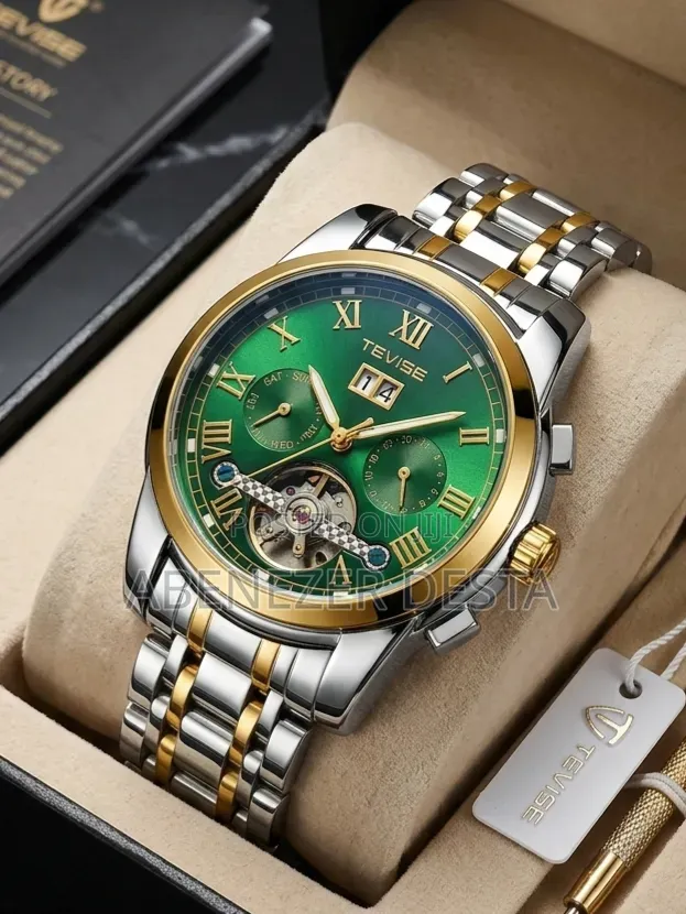 Tevise 9005 Automatic Mechanical Men's Watch With Striking Green Dial