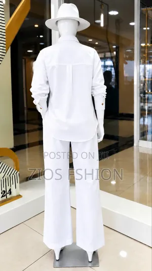 Elegant White 2-Piece Women’s Outfit With Wide-Leg Pants Hat