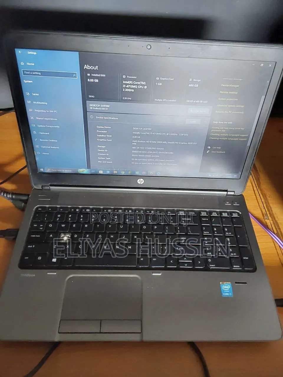 Laptop HP 8GB Intel Core i7 HDD+SSD 500GB