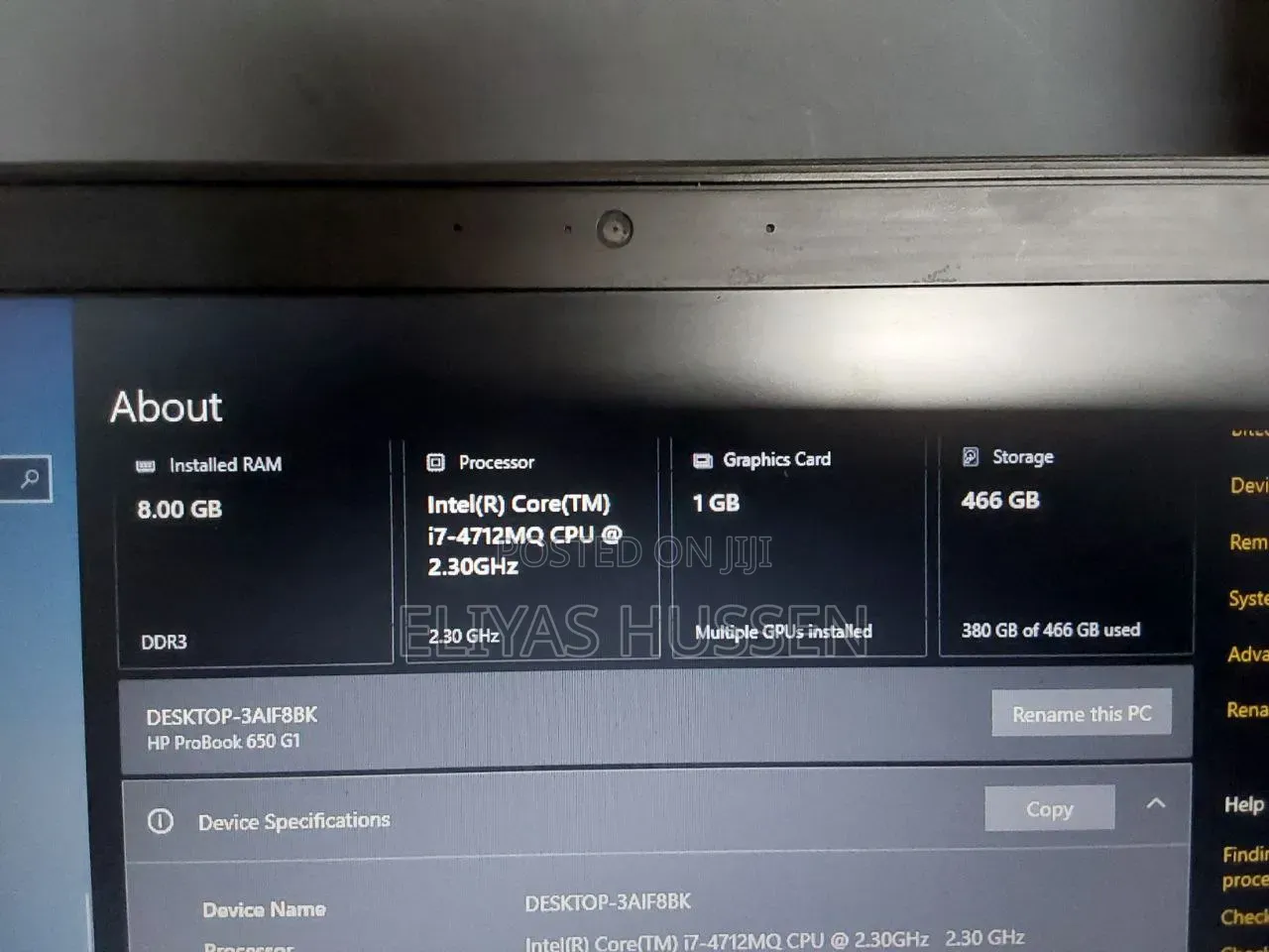 Laptop HP 8GB Intel Core i7 HDD+SSD 500GB