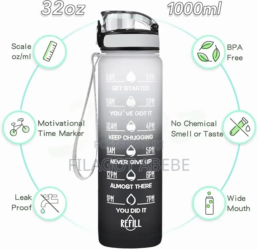 Water Bottle 1000ml .White and Black Color