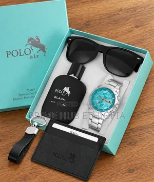 POLO AIR MEN'S Combination Set Wristwatch Glasses Perfume Card Holder