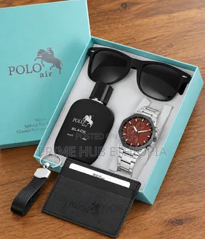 POLO AIR MEN'S Combination Set Wristwatch Glasses Perfume Card Holder