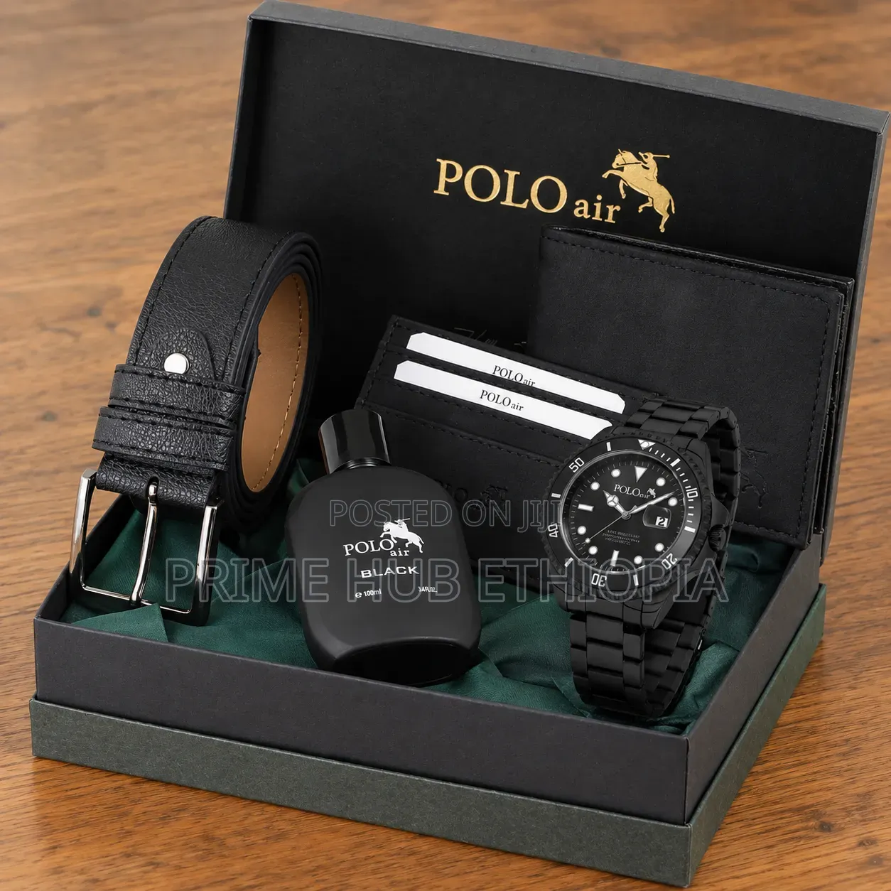POLO AIR Men's Wristwatch Belt Wallet Card Holder Perfume Gift
