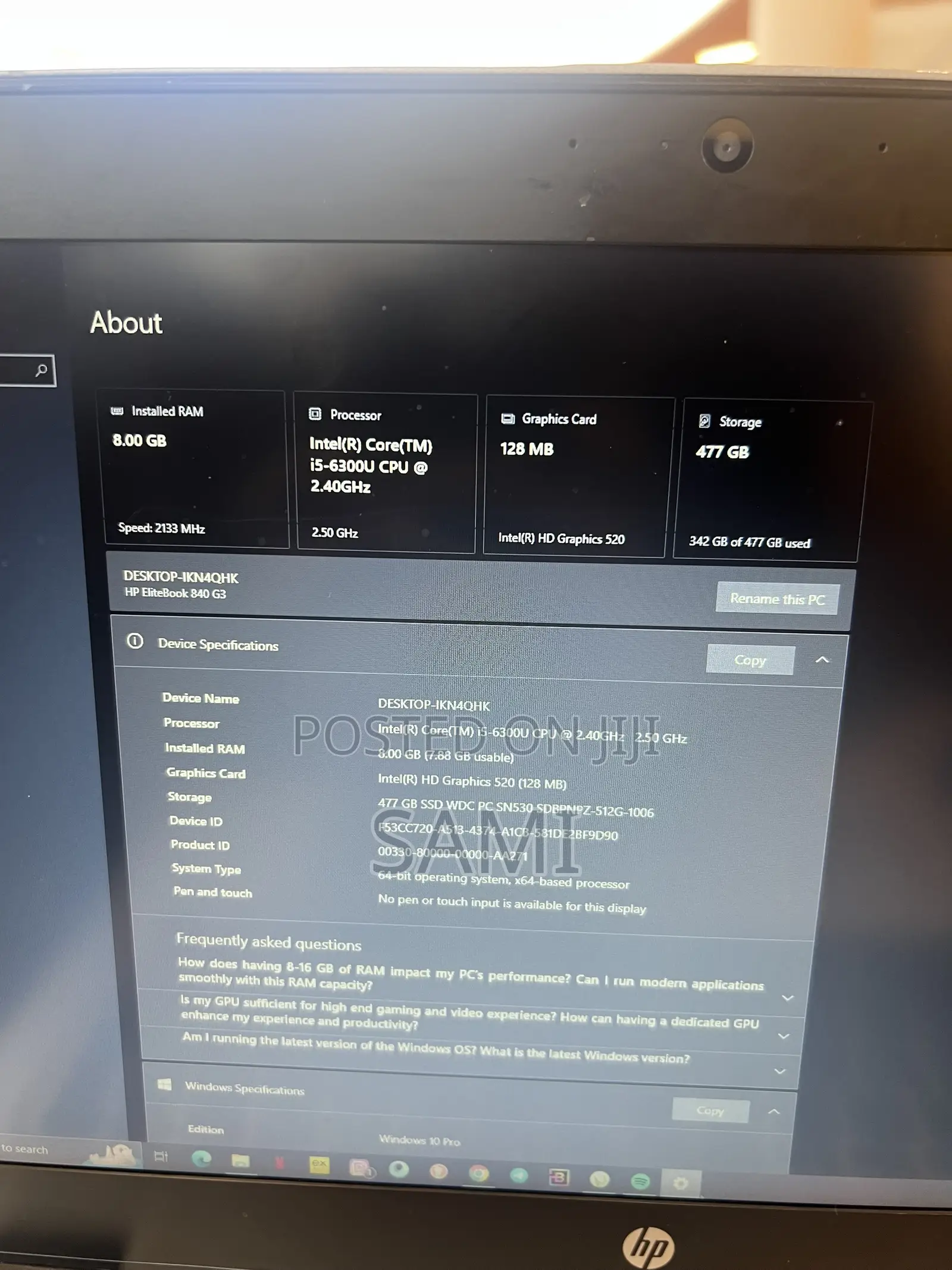 Laptop HP EliteBook 840 G3 8GB Intel Core i5 SSD 500GB