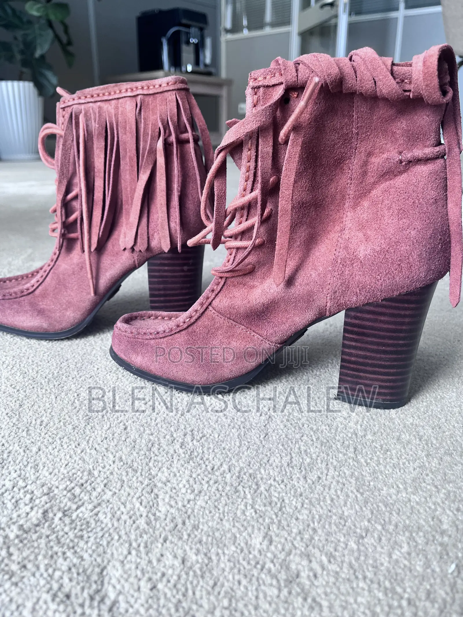Stylish Suede Fringe Ankle Boots Chunky Hee