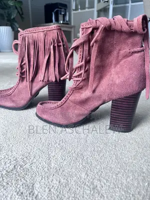 Stylish Suede Fringe Ankle Boots Chunky Hee