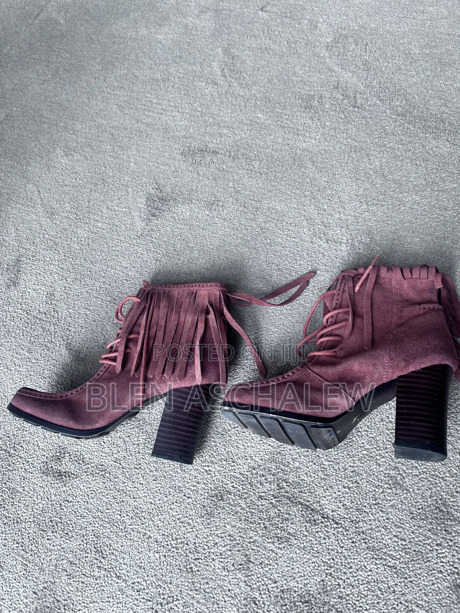Stylish Suede Fringe Ankle Boots Chunky Hee