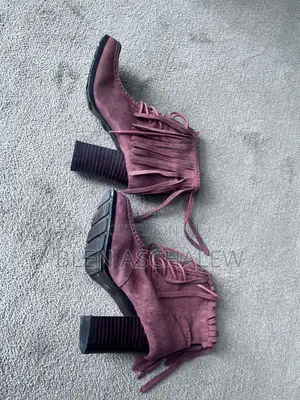 Stylish Suede Fringe Ankle Boots Chunky Hee