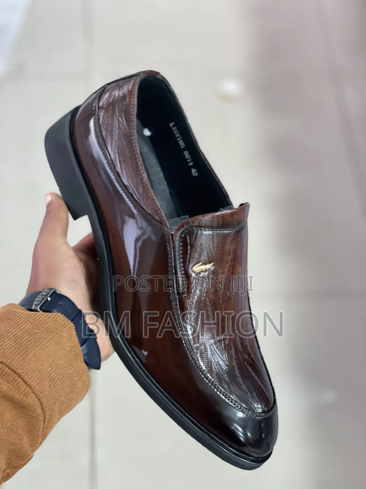 Men's Formal Leather Slip-on Loafers in a Deep Polished Brown Finish