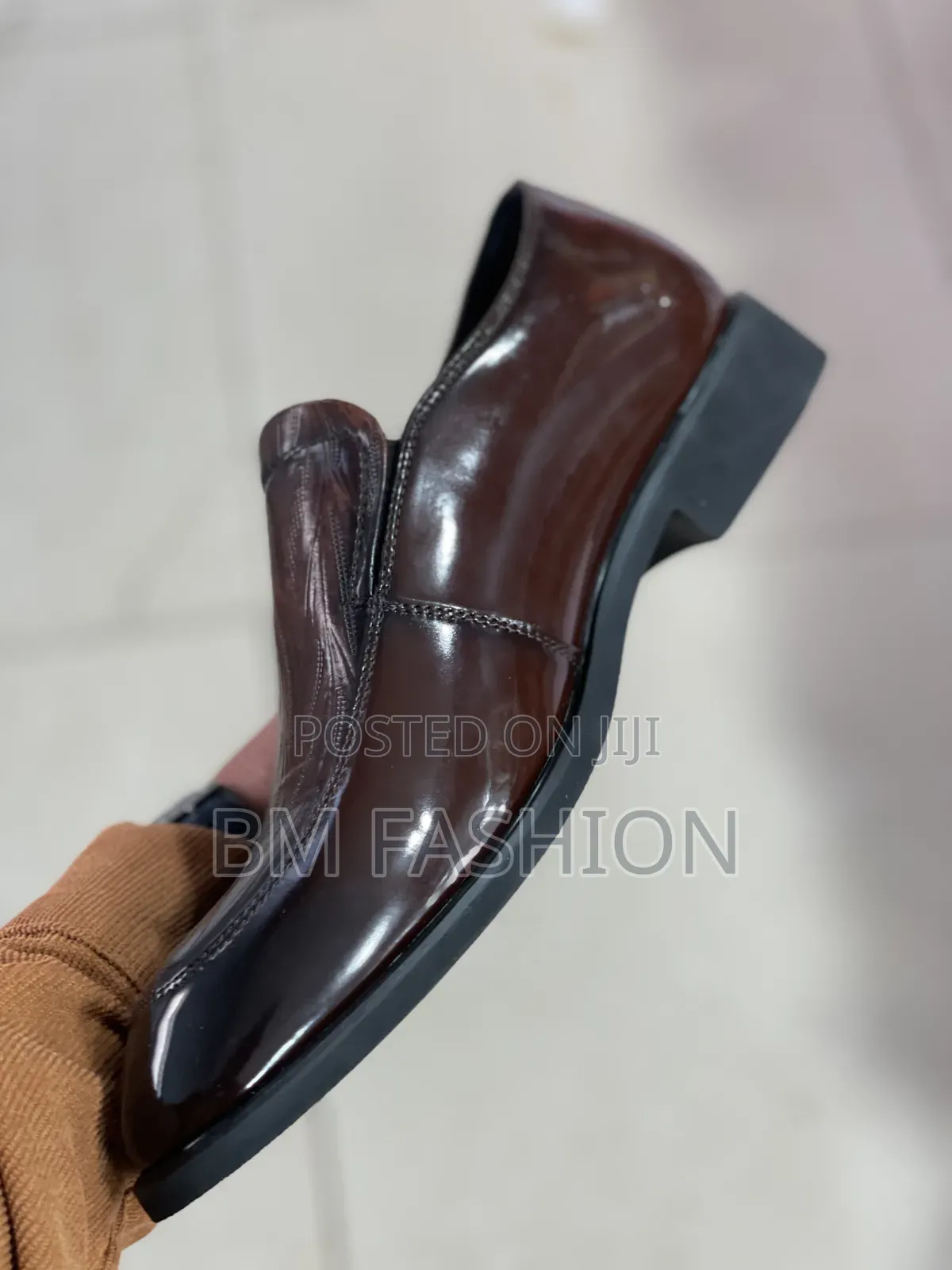 Men's Formal Leather Slip-on Loafers in a Deep Polished Brown Finish