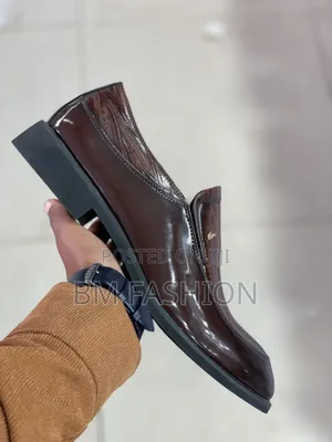 Men's Formal Leather Slip-on Loafers in a Deep Polished Brown Finish
