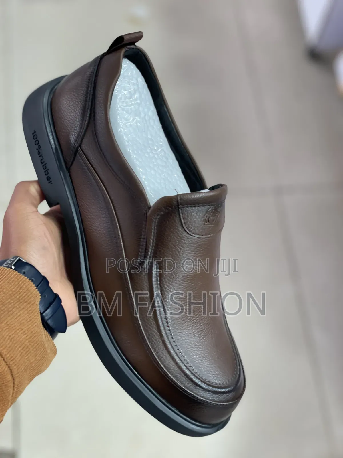 Brown Textured Leather Slip-on Casual Shoe With Dark Thick Rubber Sole