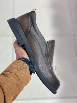 Brown Textured Leather Slip-on Casual Shoe With Dark Thick Rubber Sole