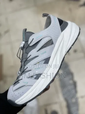 Light Gray and Dark Gray Athletic Hybrid Sandal Featuring Cutouts
