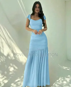 Women's Elegant Baby Blue Mesh Ruched Tie Waist Bodycon Dress