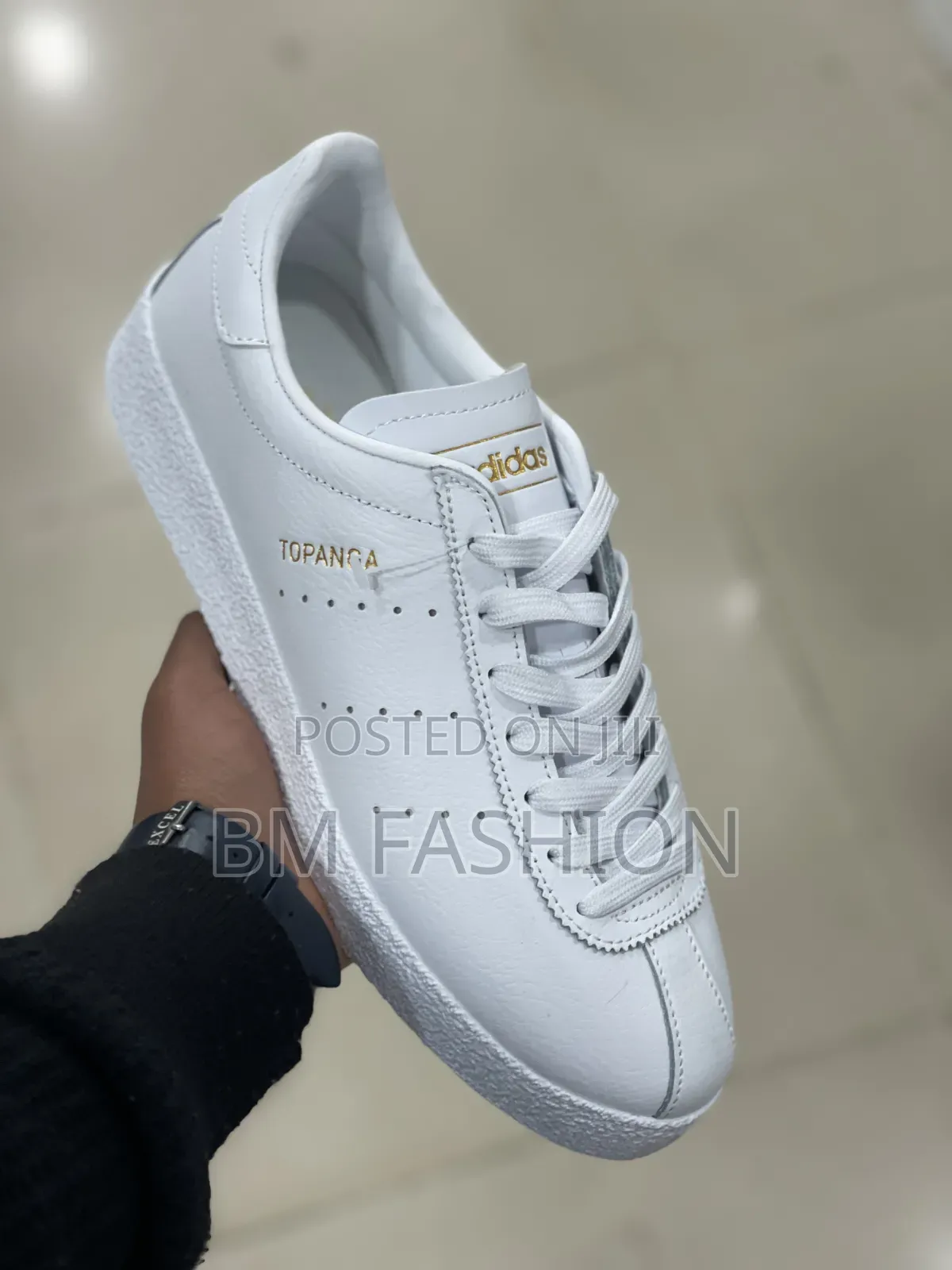 White Leather Adidas Topanga Sneakers Featuring Gold Foil Branding