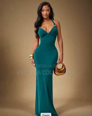 Women's Elegant Blue Bodycon Dress,Backless Metal Strap Slip Dress