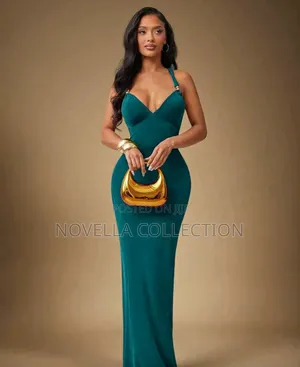 Women's Elegant Blue Bodycon Dress,Backless Metal Strap Slip Dress