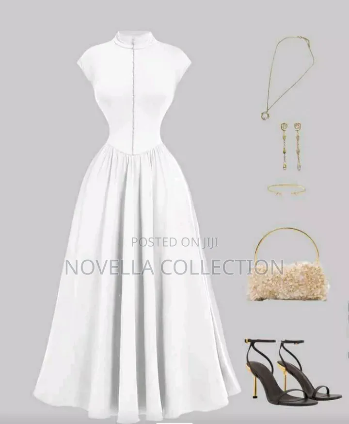 Women's White High Neck Long Knit Dress Wedding Dinner Cocktail