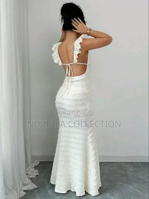 Women's Elegant Off-White Deep v Neck Back Tie Slim Midi Long Dress,
