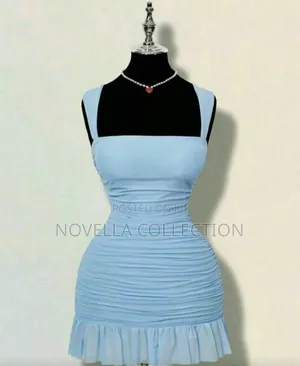 Women's Blue Elegant Ruffle Hem Mini Dress,