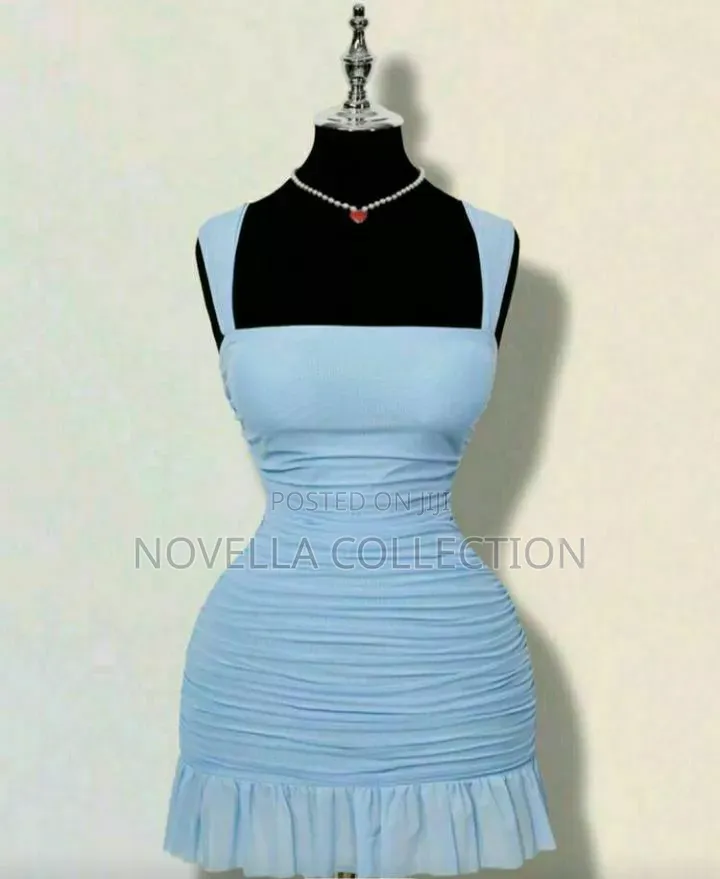 Women's Blue Elegant Ruffle Hem Mini Dress,