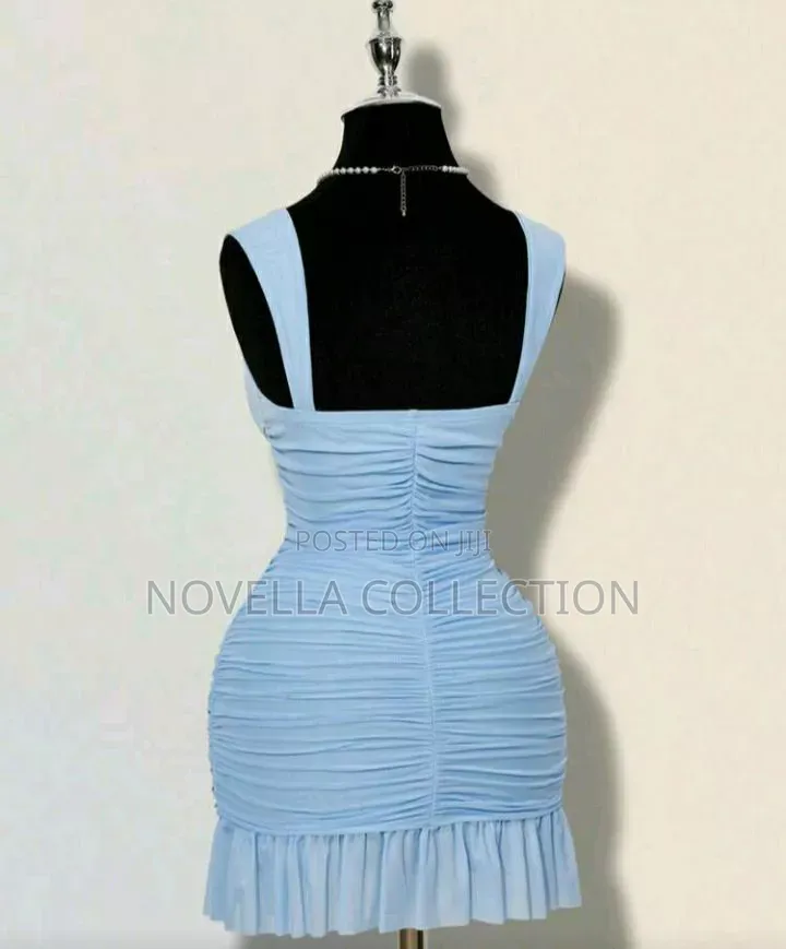 Women's Blue Elegant Ruffle Hem Mini Dress,