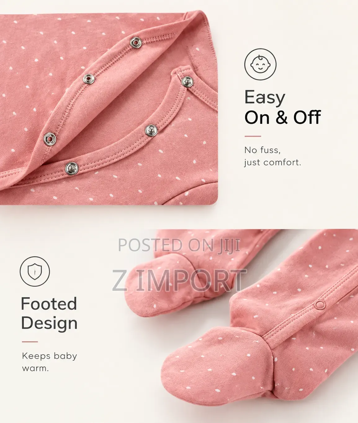 3-PC Pack Long-Sleeved, Covered-Foot Romper Cotton Onesie