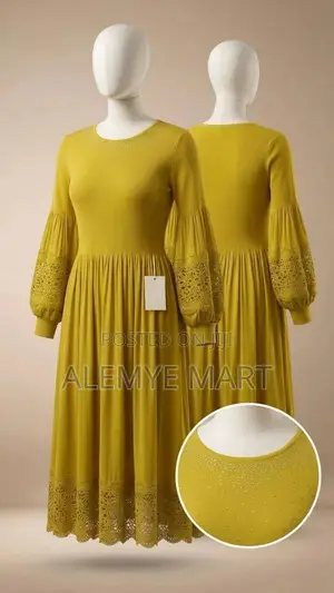 Elegant Olive Green Long-Sleev Maxi Dress With Lace Bead Detail
