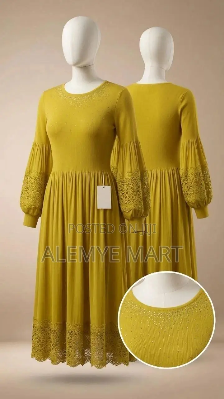 Elegant Olive Green Long-Sleev Maxi Dress With Lace Bead Detail