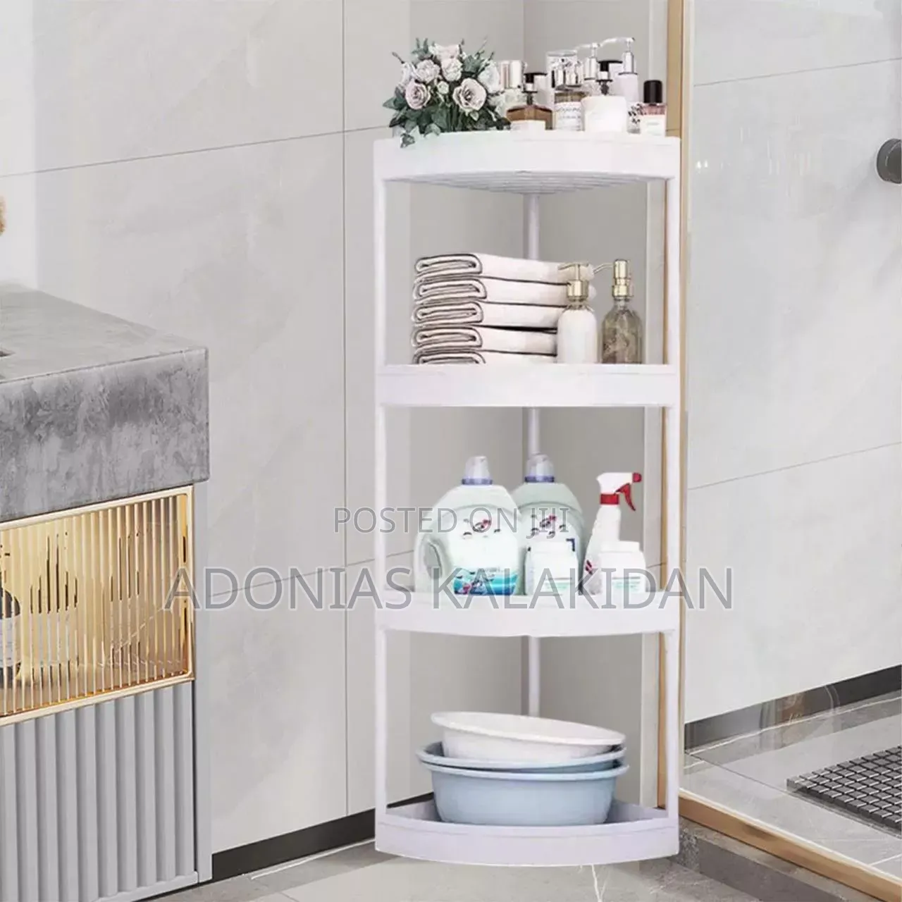 3-Tier Triangular Corner Shelf, Often Marketed for Bathroom